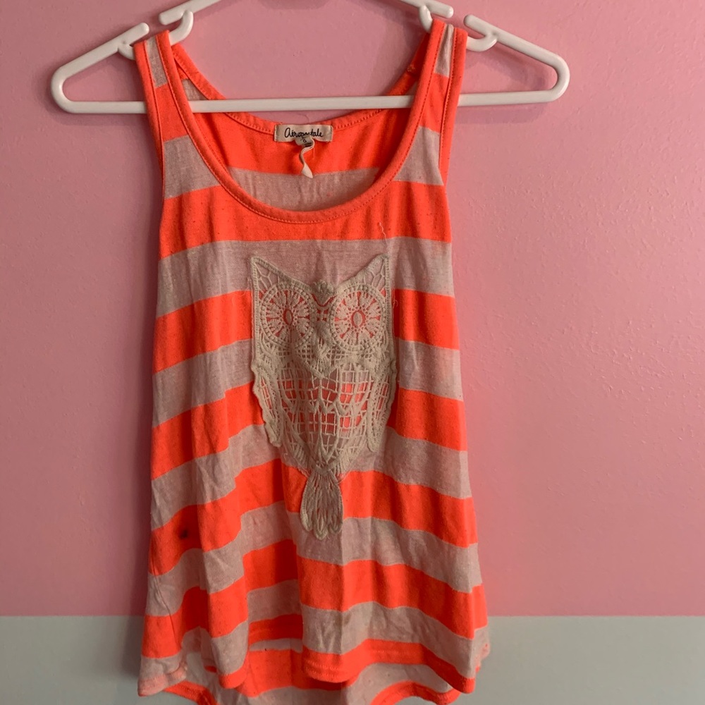 4/20$ 🌸 Orange and white tank top with lace owl